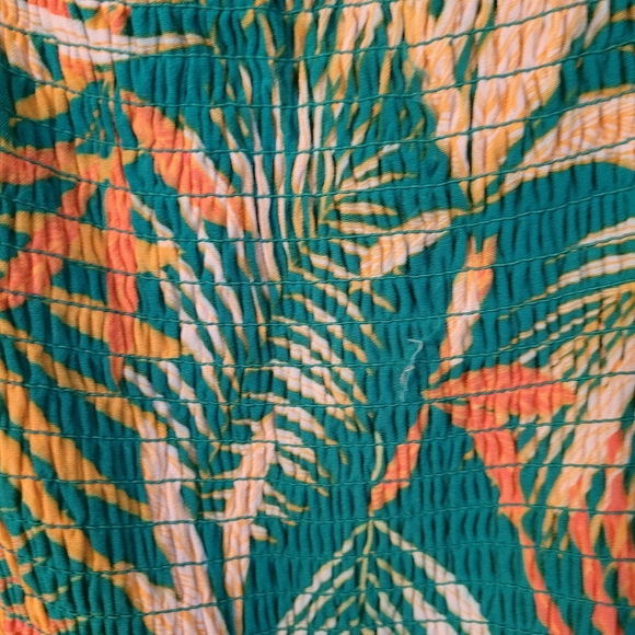 Betsey Johnson palm frond smocked. maxi dress - L.          G68 - Picture 6 of 10